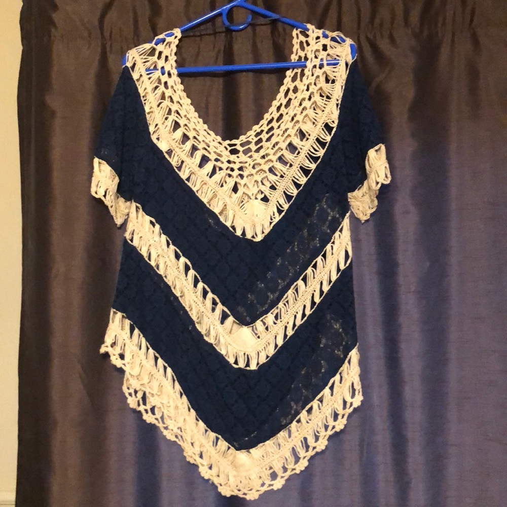 Navy and cream crochet top